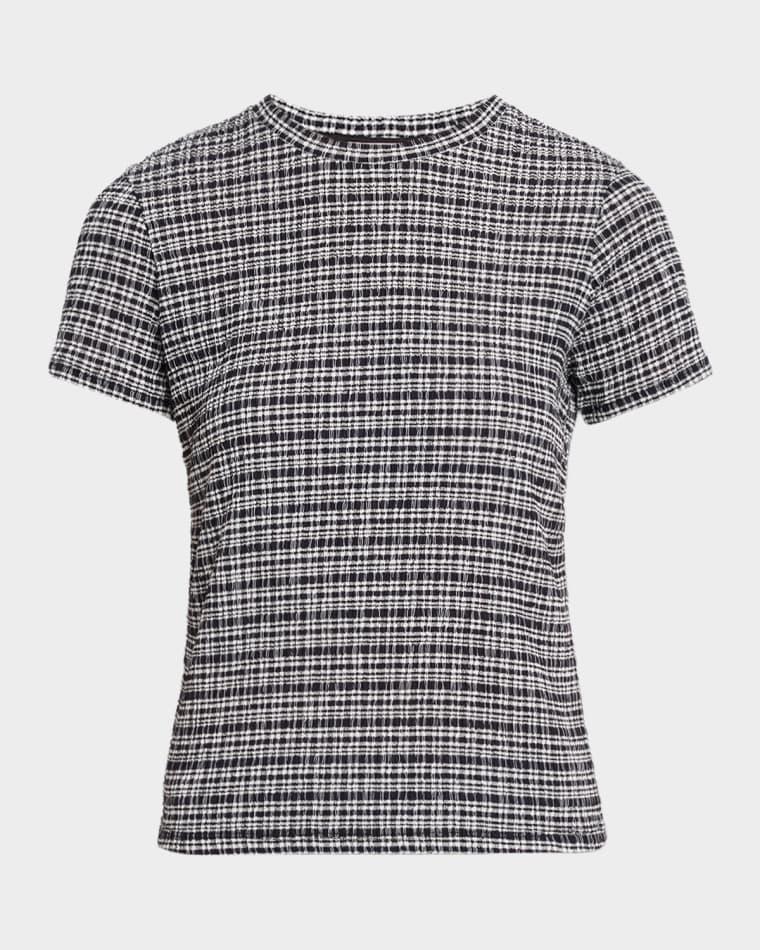 Plaid Knit Short-Sleeve Crewneck Tee by VINCE