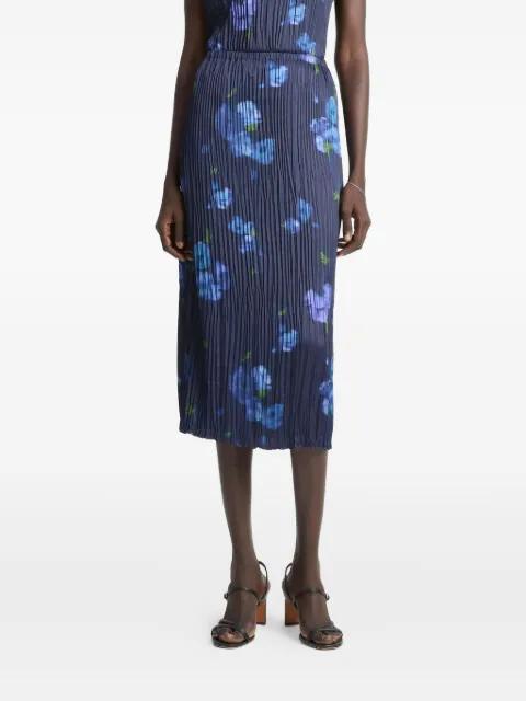 Poppy Blur pleated floral midi skirt by VINCE
