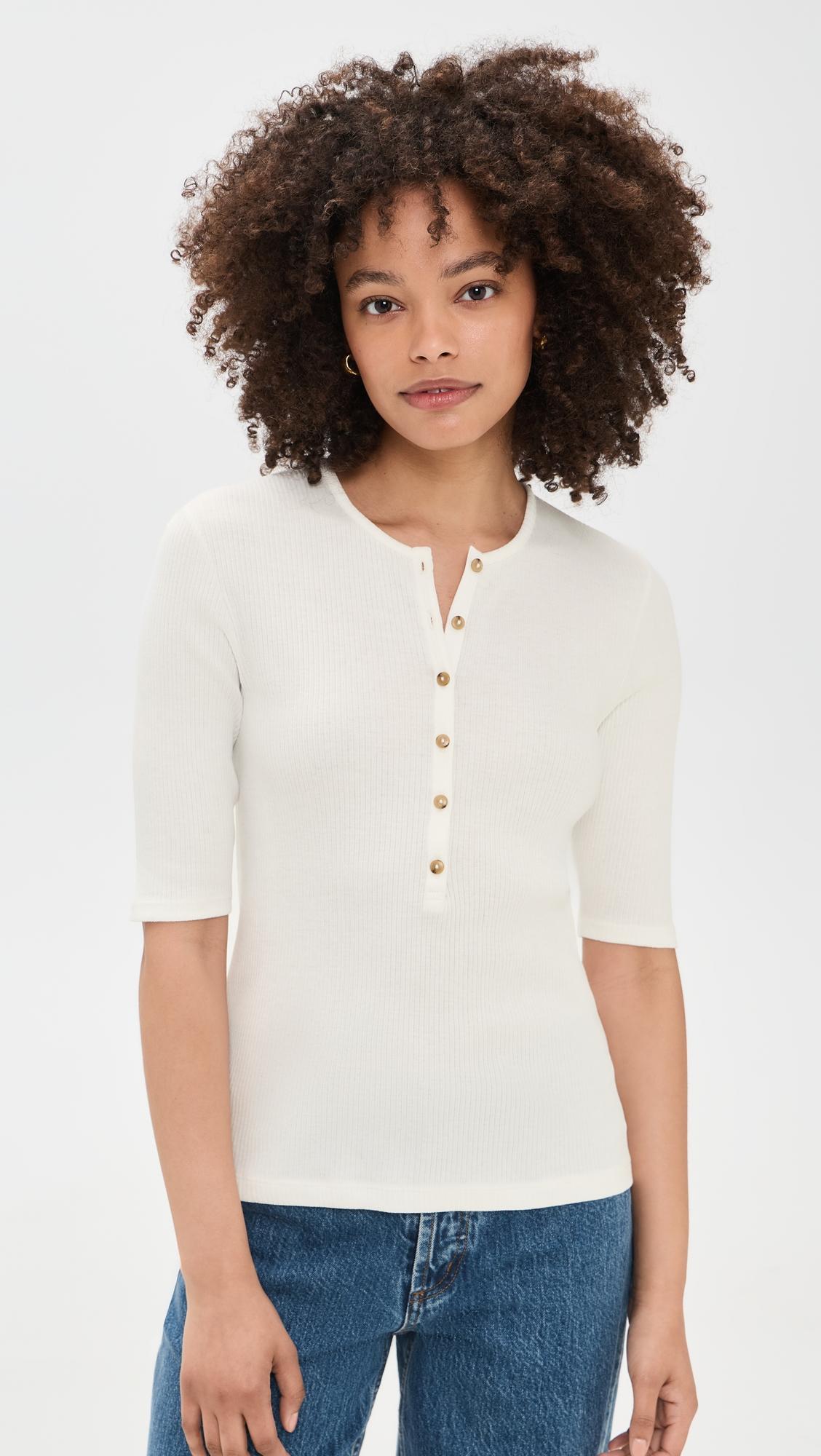 Rib Elbow Sleeve Henley Tee by VINCE