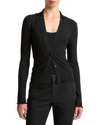 Rib Knit Polo Cardigan Sweater by VINCE