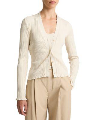 Rib Knit Polo Cardigan Sweater by VINCE