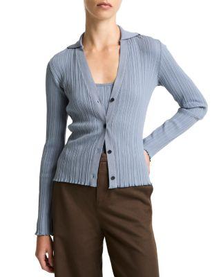 Rib Knit Polo Cardigan Sweater by VINCE