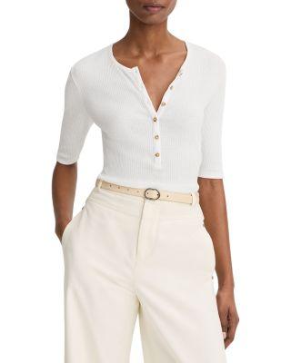 Ribbed Elbow Sleeve Henley by VINCE