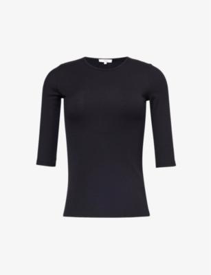 Ribbed round-neck stretch-woven top by VINCE
