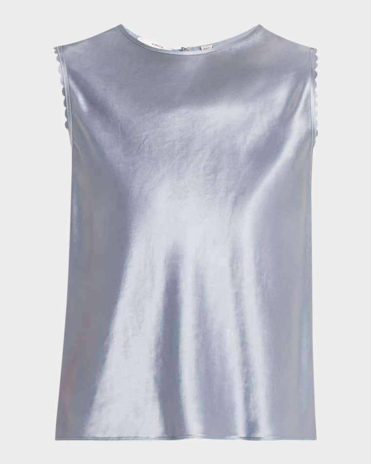 Scallop-Trim Sleeveless Satin Top by VINCE