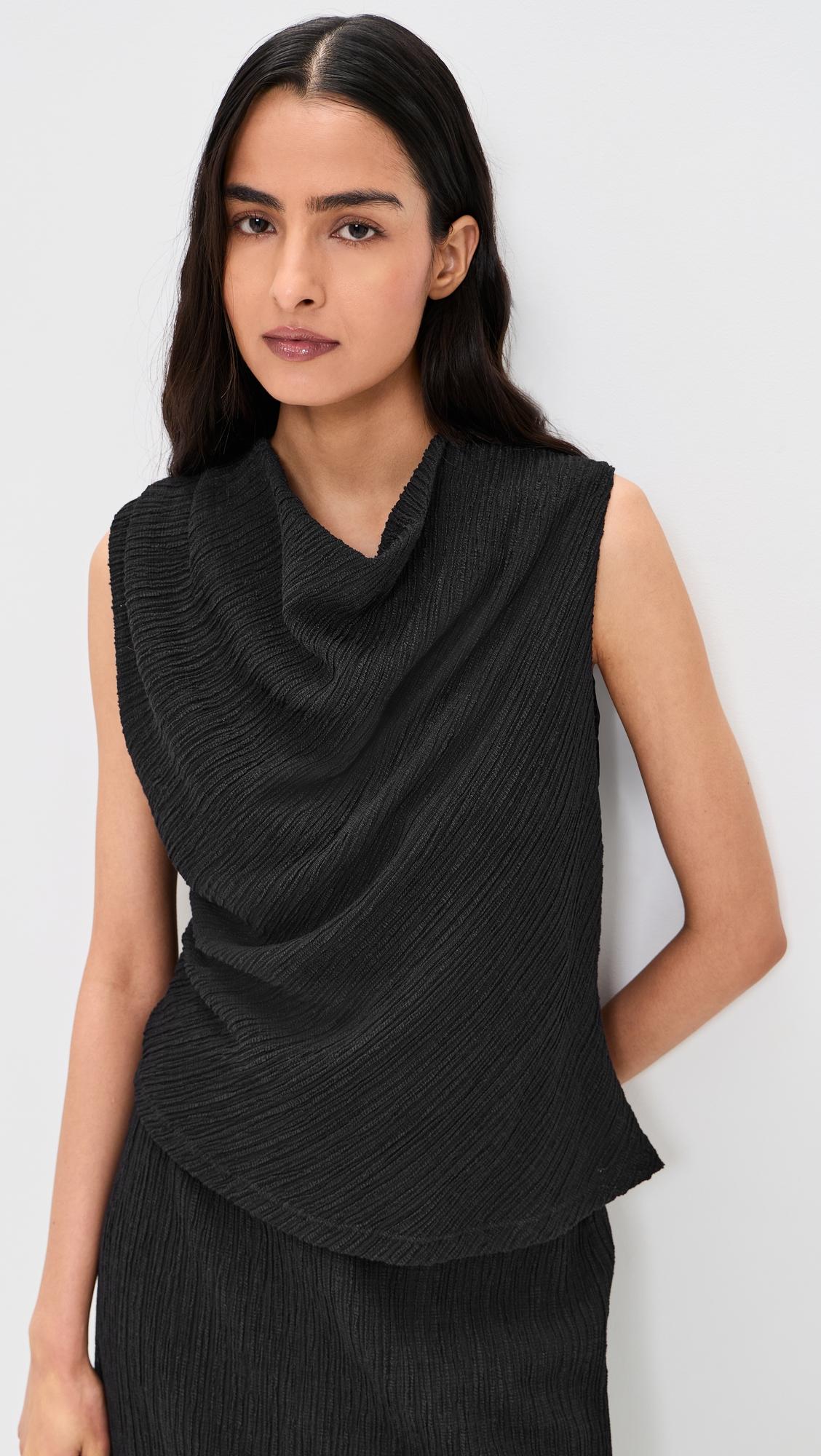 Shadow Grid Cowl Neck Top by VINCE