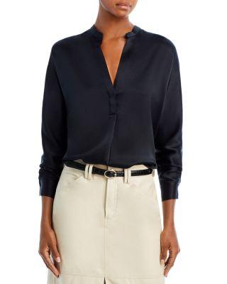 Silk Banded Collar Blouse by VINCE