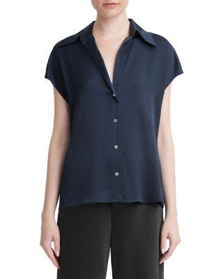Silk Cap Sleeve Ruched Back Shirt by VINCE