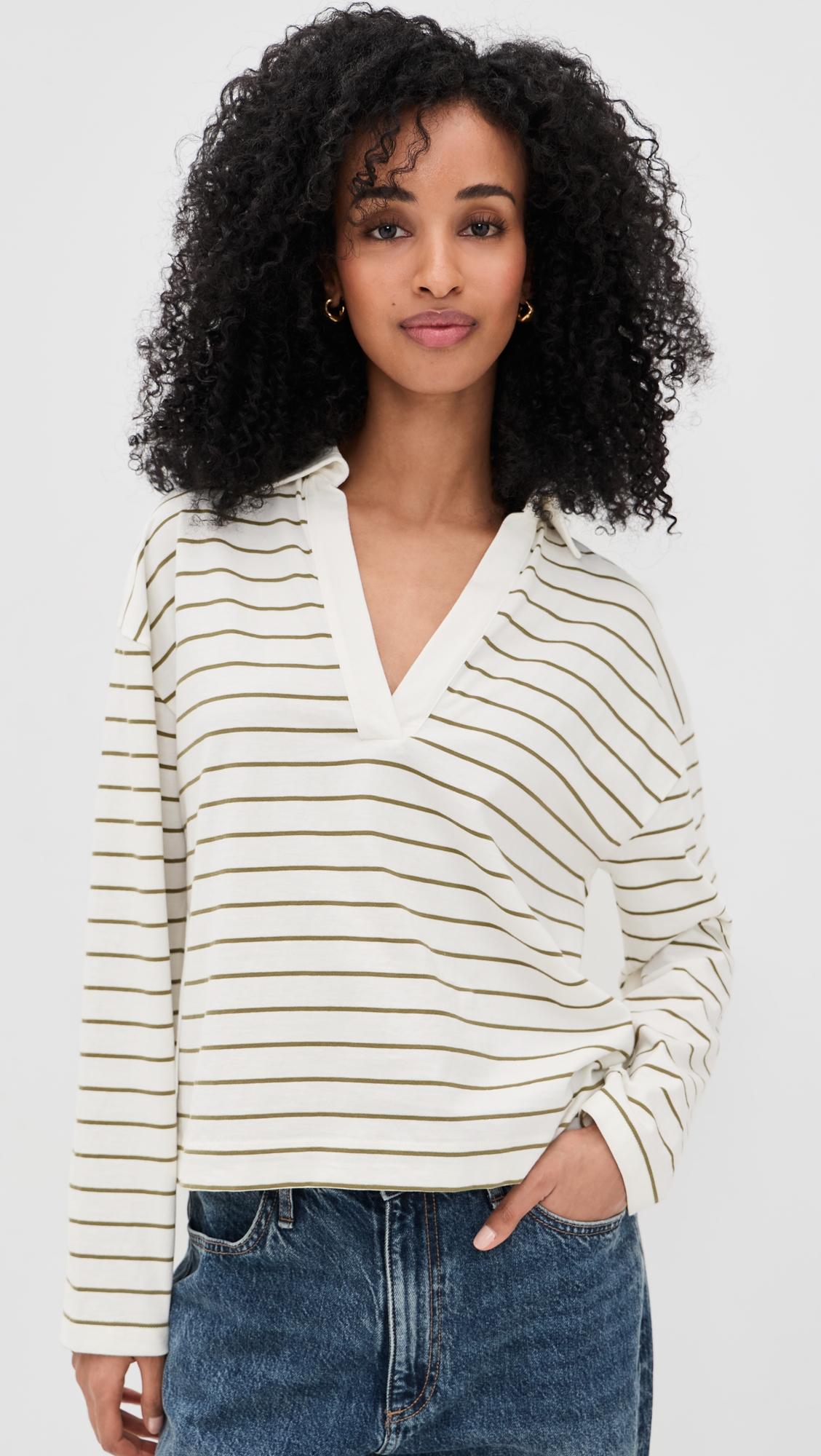 Striped Easy Long Sleeve Polo by VINCE
