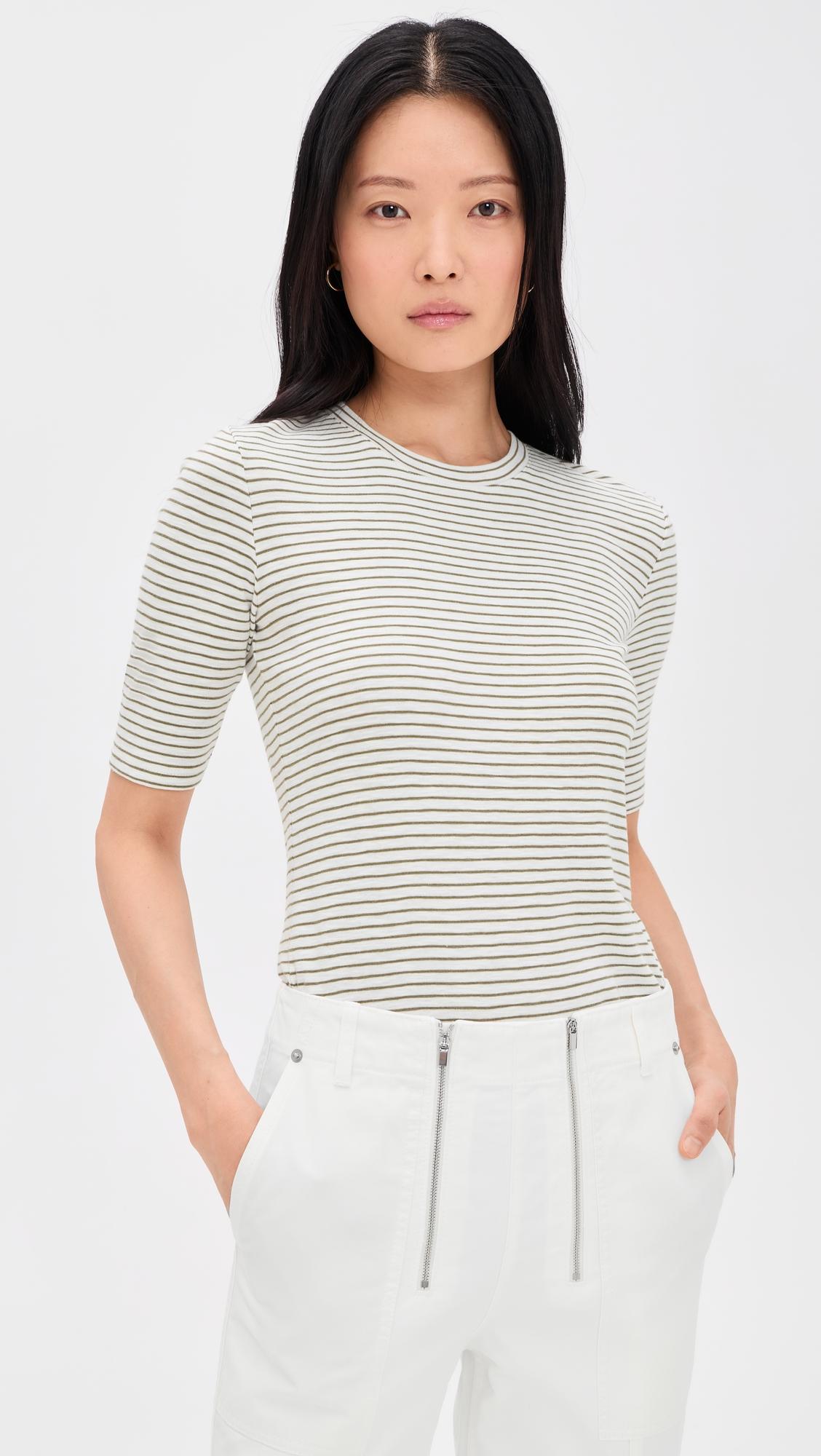 Striped Elbow Sleeve Crew by VINCE