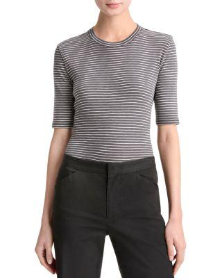 Striped Elbow Sleeve Crewneck Tee by VINCE
