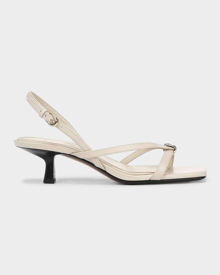Tali Leather Kitten-Heel Slingback Sandals by VINCE