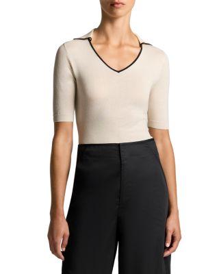 Tipped Polo Elbow Sleeve Top by VINCE