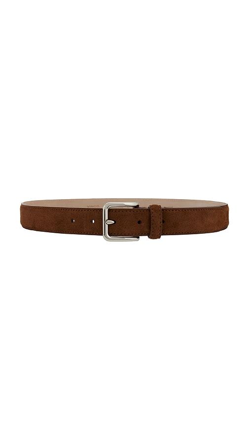 Vince 30mm Alex Stitched Suede Belt in Brown by VINCE