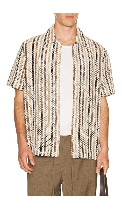 Vince Beach Stripe Short Sleeve Shirt in Brown by VINCE