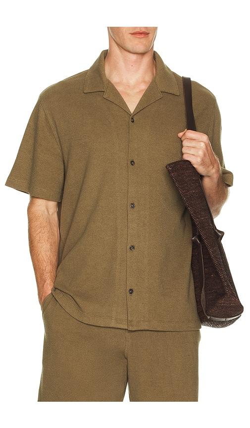 Vince Boucle Cabana Short Sleeve Shirt in Green by VINCE