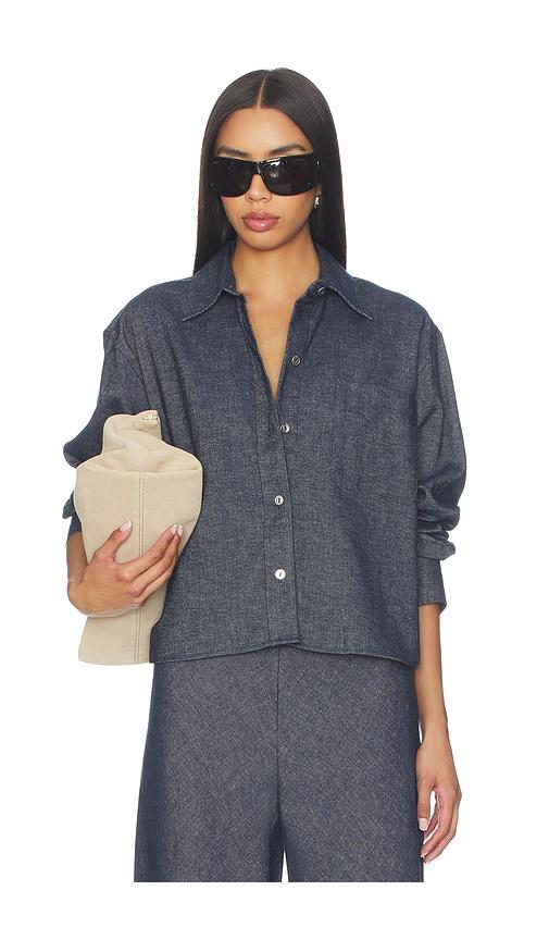 Vince Cropped Long Sleeve Shirt in Navy by VINCE