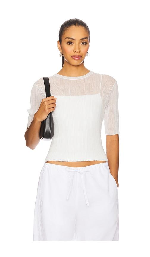 Vince Double Layer Rib Elbow Sleeve Top in White by VINCE