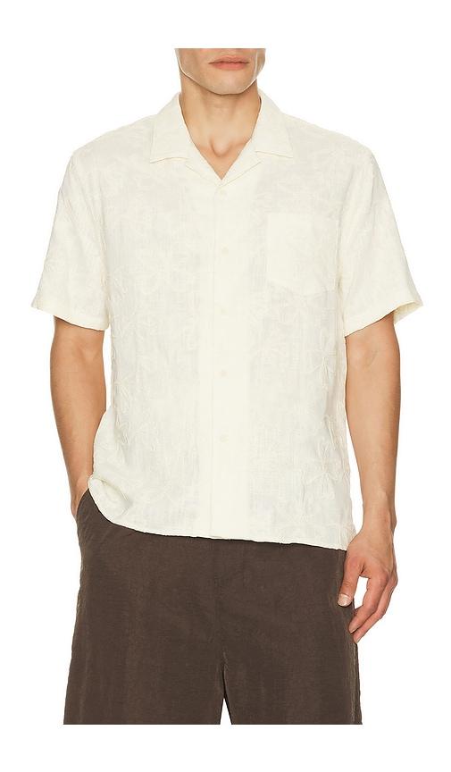 Vince Embroidered Floral Short Sleeve Cabana Shirt in Cream by VINCE