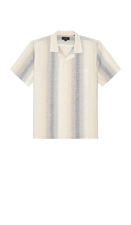 Vince Marina Stripe Short Sleeve Cabana Shirt in Blue by VINCE