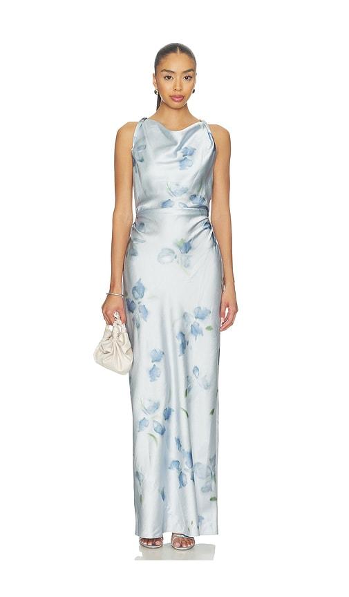 Vince Petal Blur Twist Shoulder Cowl Neck Dress in Baby Blue by VINCE