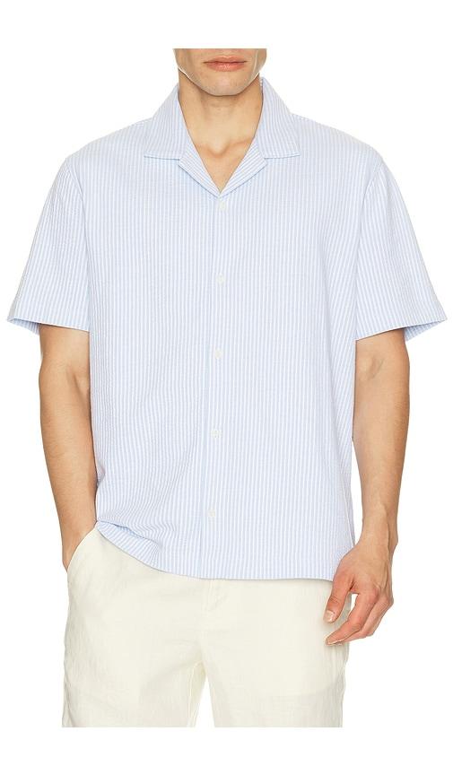 Vince Seersucker Stripe Short Sleeve Cabana Shirt in Baby Blue by VINCE