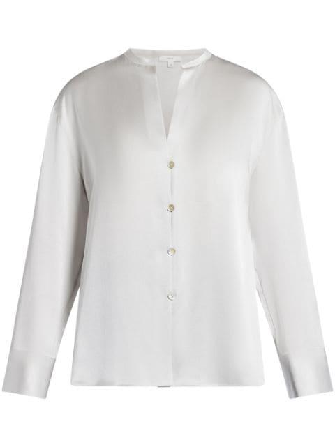band-collar silk blouse by VINCE