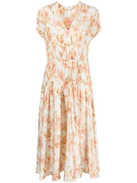 floral-print plissé dress by VINCE
