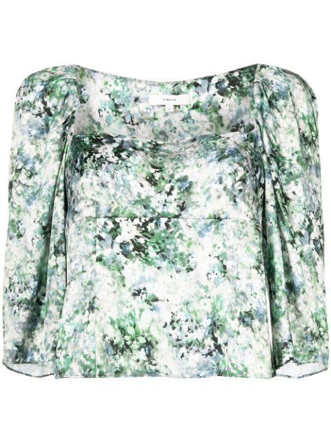 floral-print square-neck blouse by VINCE