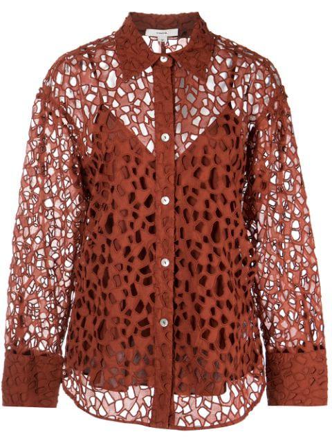lace-detail cotton blouse by VINCE