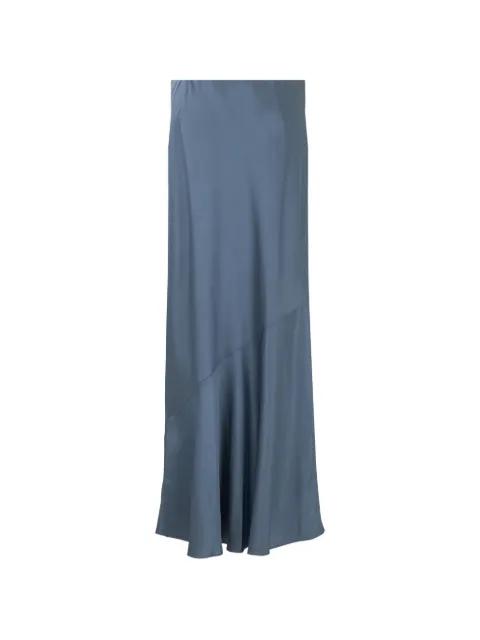 satin-finish asymmetric-seam skirt by VINCE