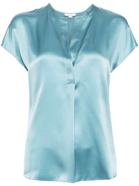 silk cap-sleeve blouse by VINCE