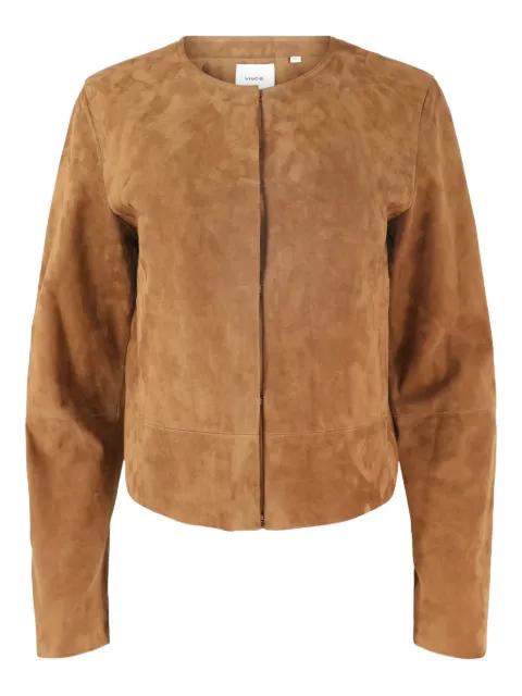 suede collarless jacket by VINCE
