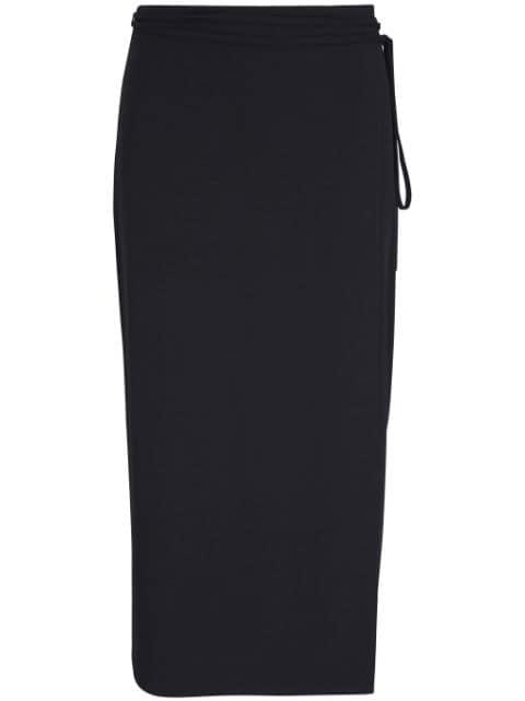 tie-fastening wrap midi skirt by VINCE
