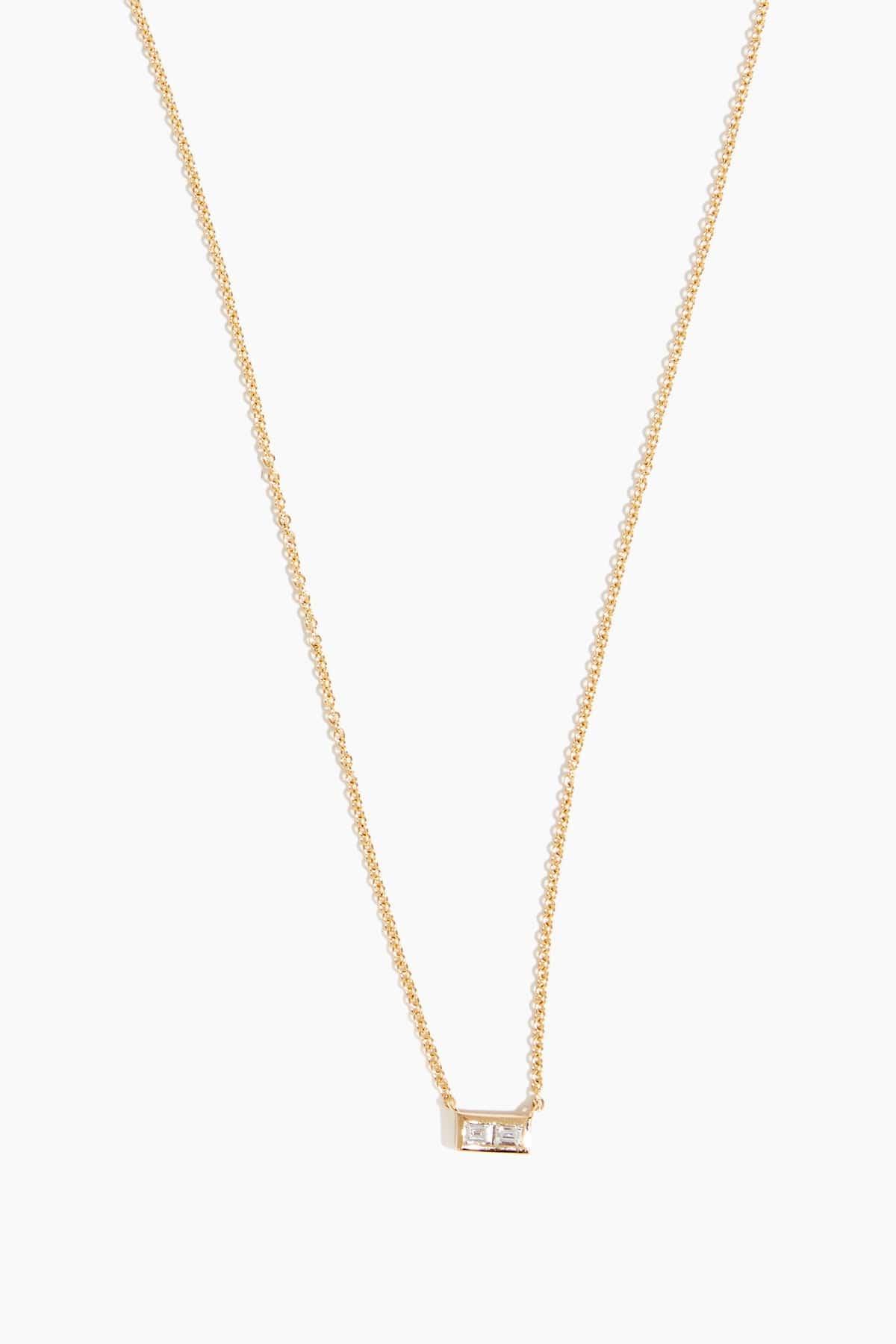 2 Bezel Bar Necklace in 14k Yellow Gold by VINTAGE LA ROSE