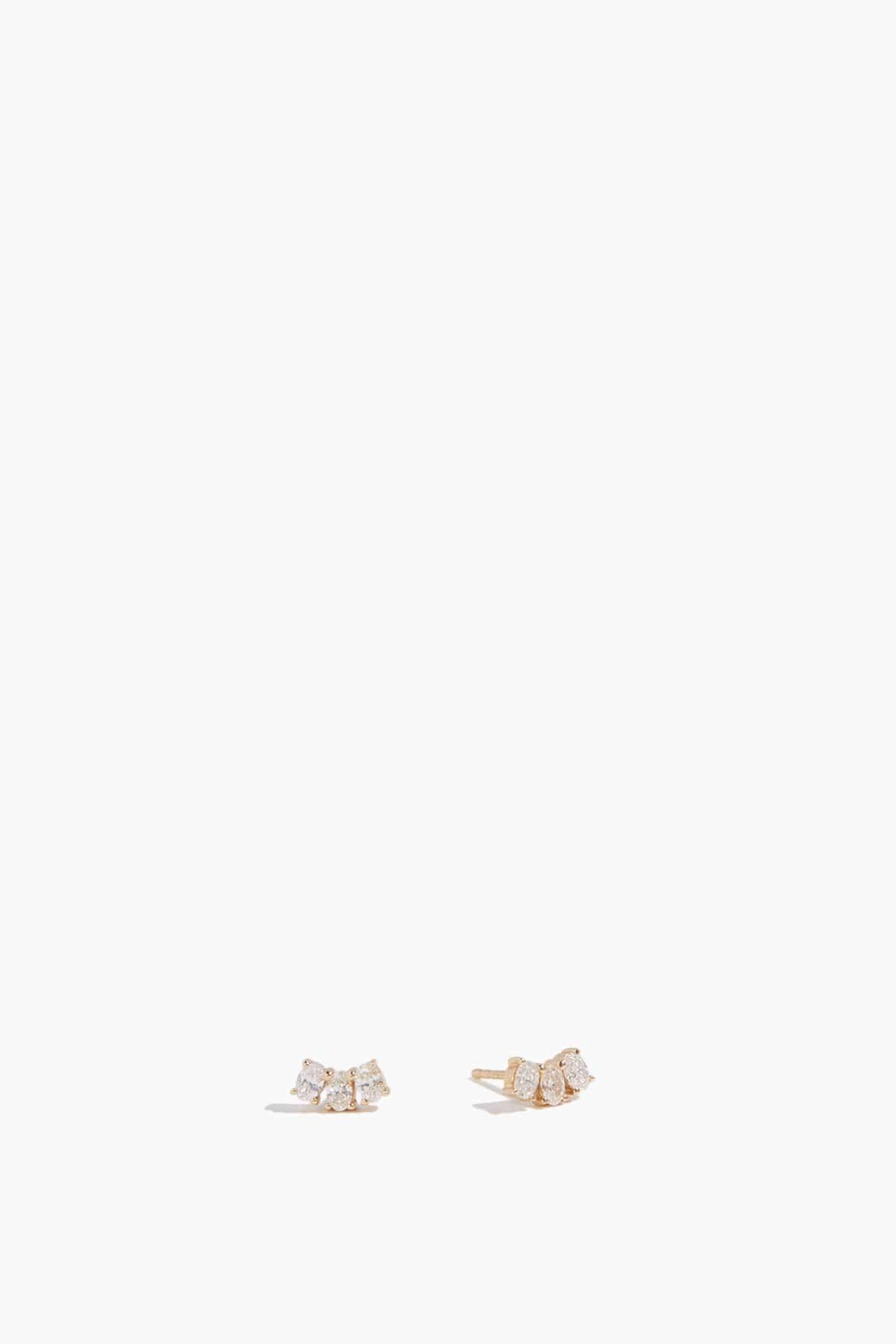 3 Row Diamond Studs in 14k Yellow Gold by VINTAGE LA ROSE