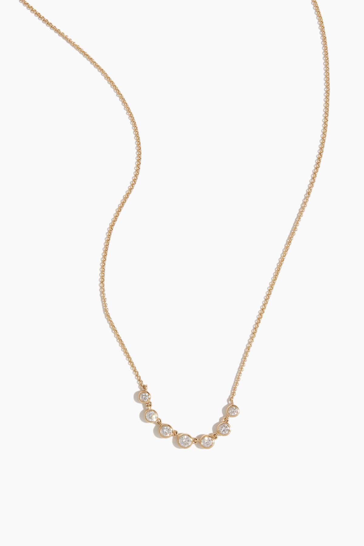 Bezel 7 Diamond Necklace in 14k Yellow Gold by VINTAGE LA ROSE