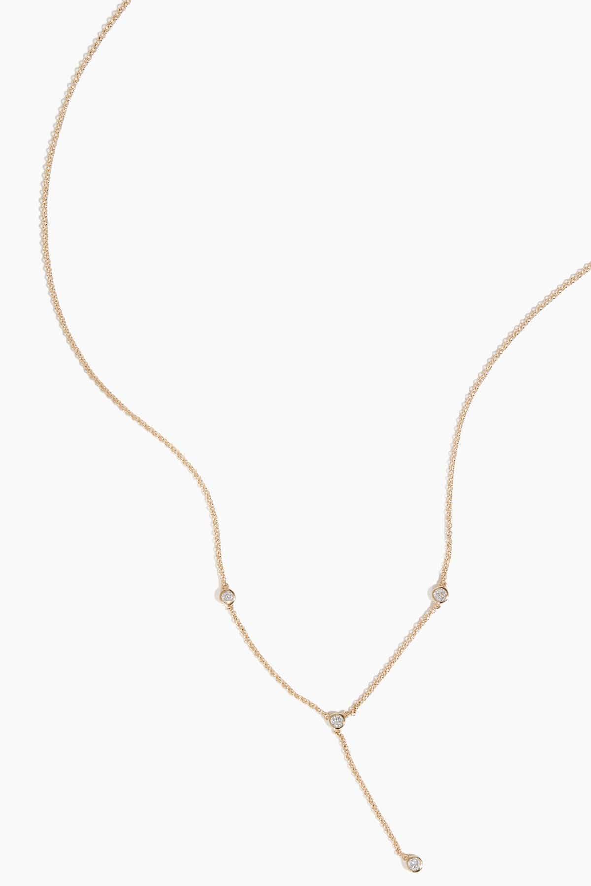 Bezel Lariat Necklace in 14k Yellow Gold by VINTAGE LA ROSE