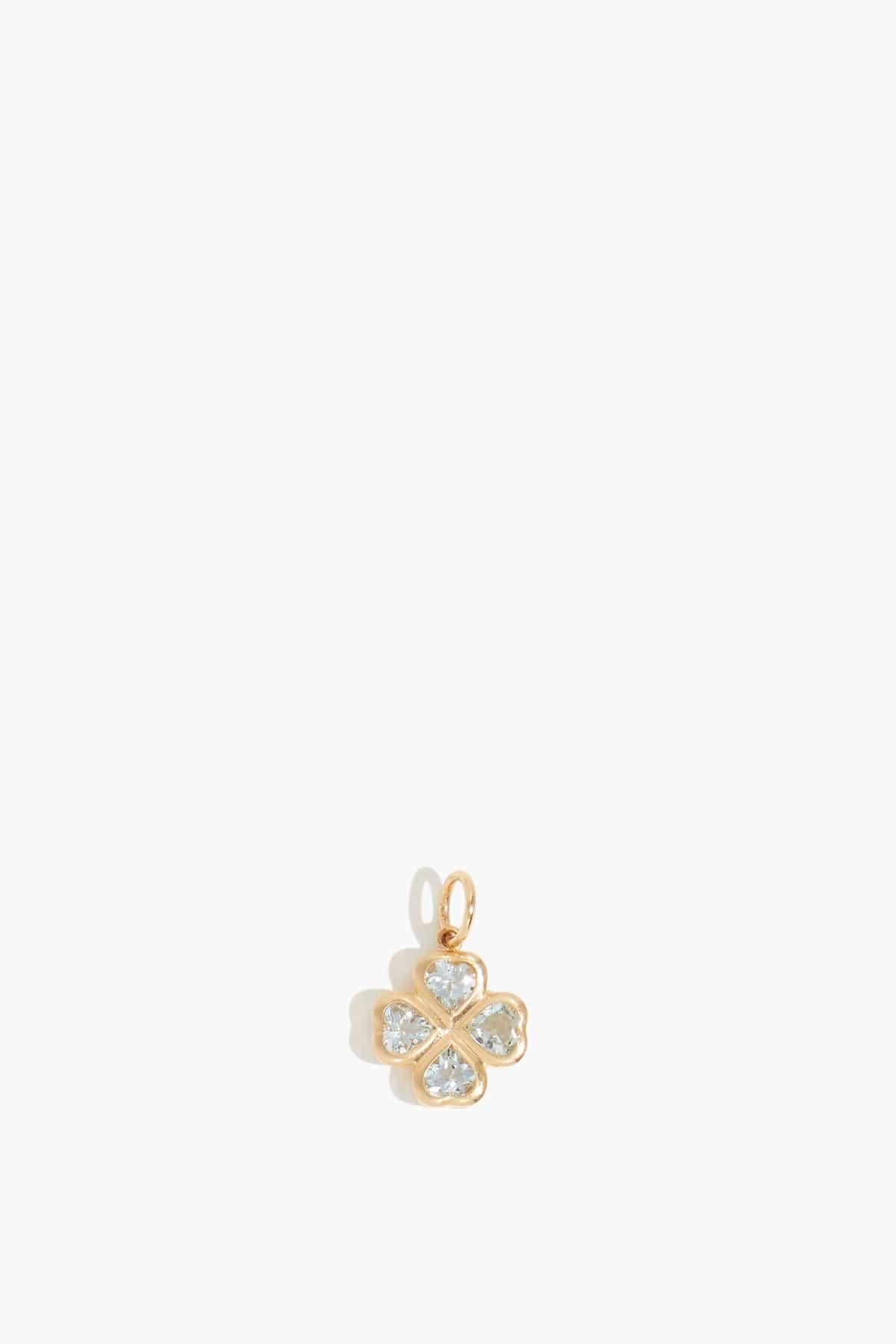 Blue Topaz Clover Pendant in 14k Yellow Gold by VINTAGE LA ROSE