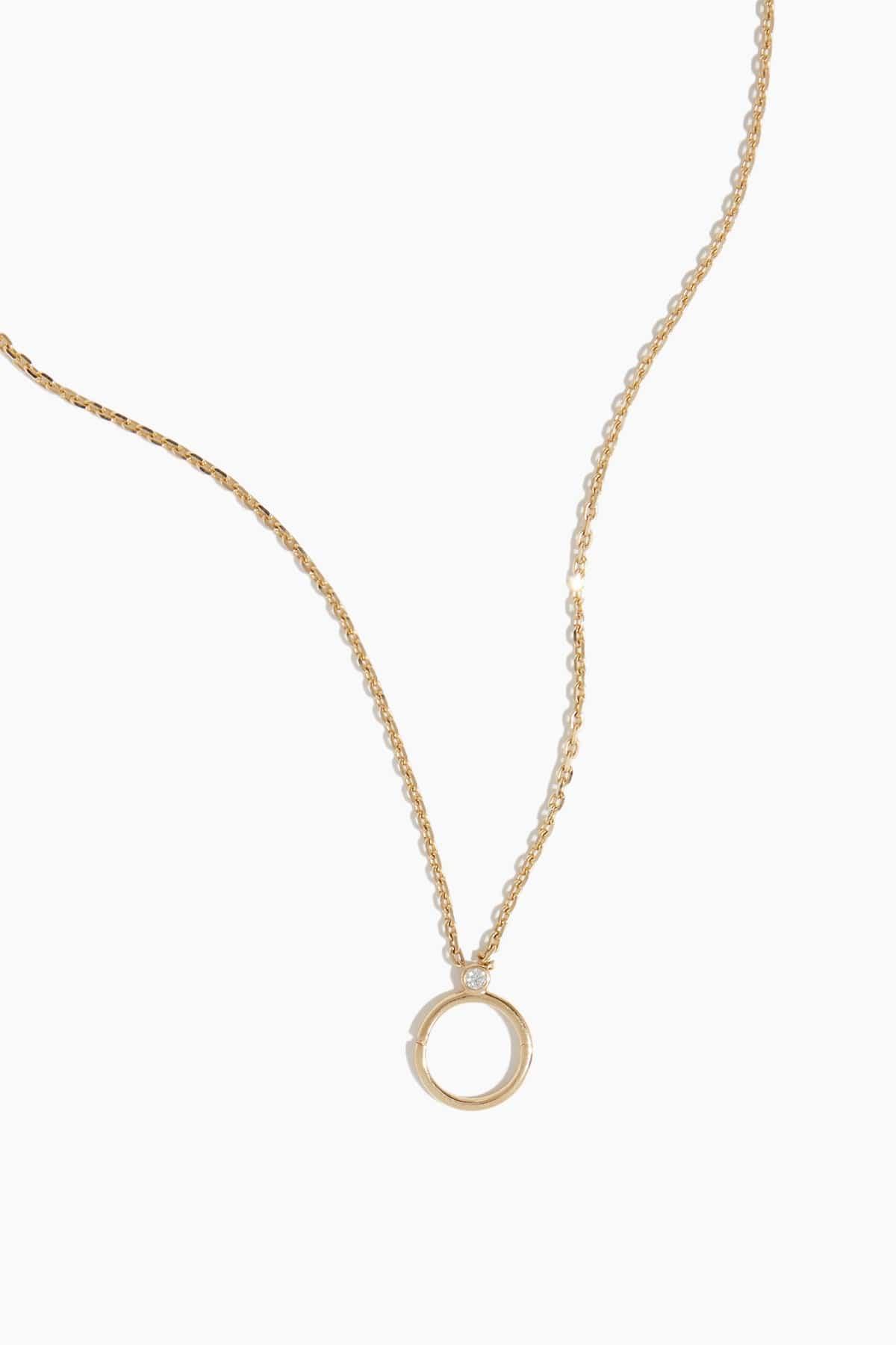 Circle Clasp Pendant Chain Necklace with Diamond in 14k Yellow Gold by VINTAGE LA ROSE