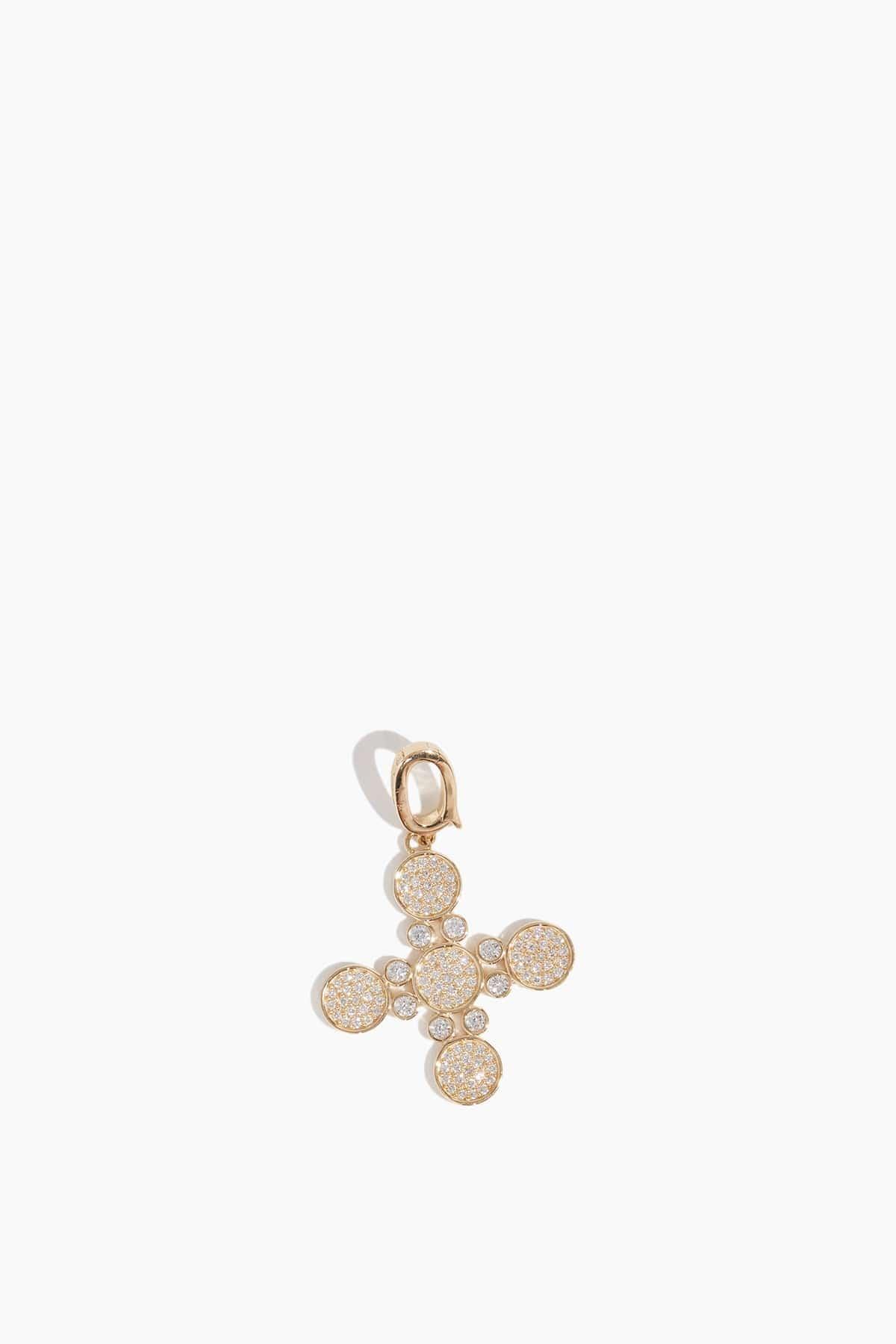 Diamond Arles Cross Pendant with Adjustable Bail in 14k Yellow Gold by VINTAGE LA ROSE