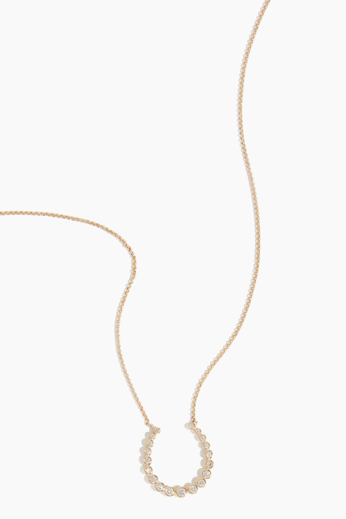Diamond Bezel Horseshoe Necklace in 14k Yellow Gold by VINTAGE LA ROSE