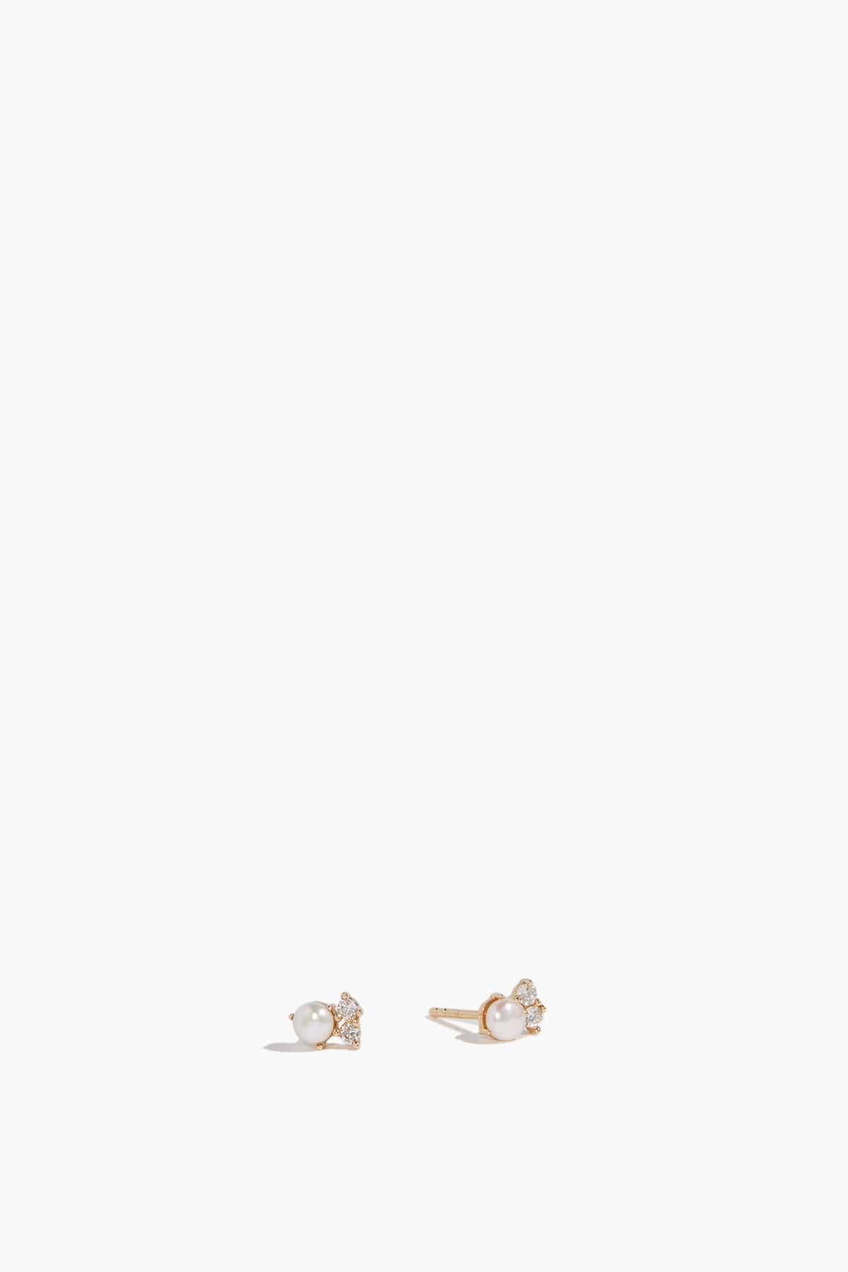 Diamond Pearl Studs in 14k Yellow Gold by VINTAGE LA ROSE