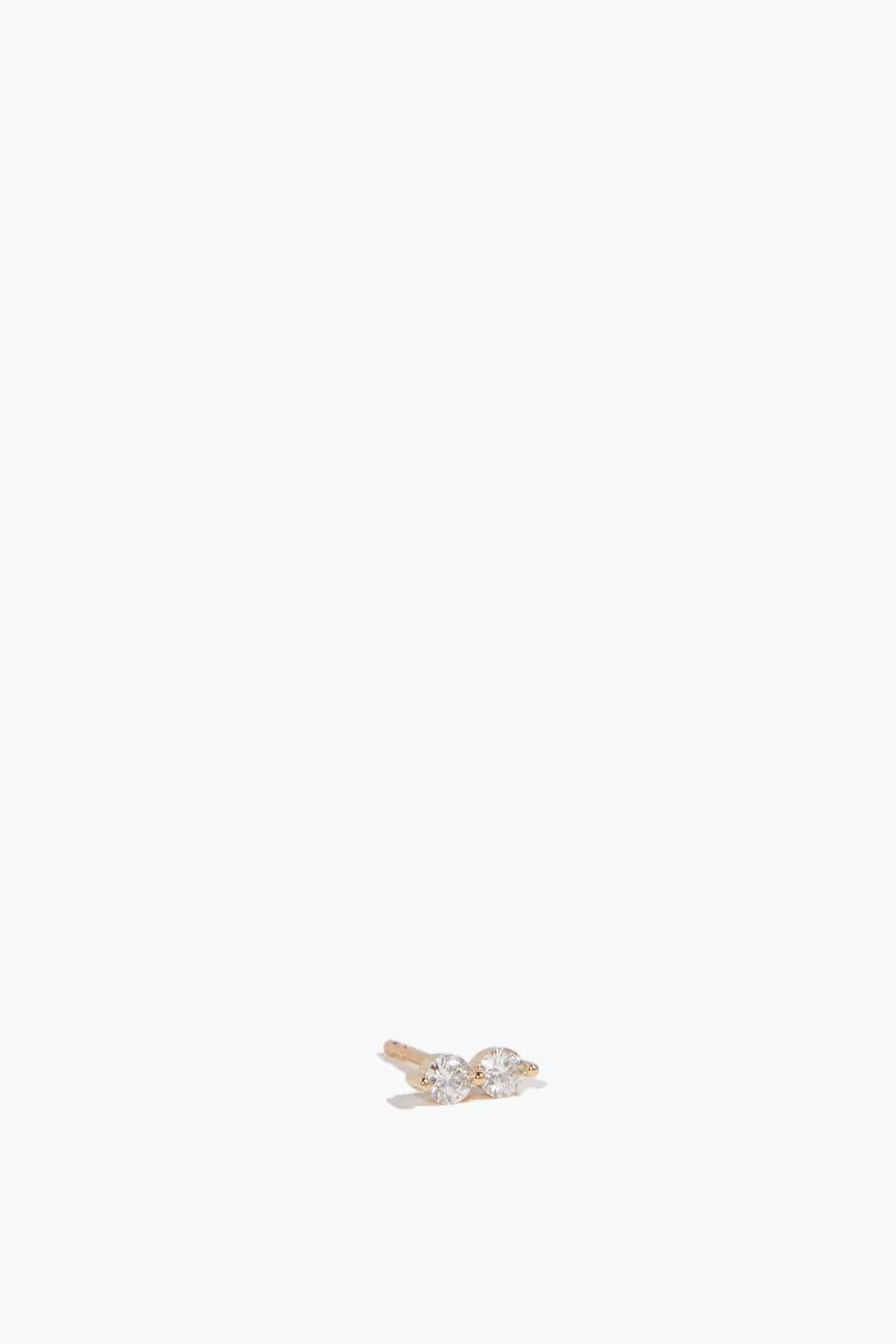 Double Diamond Single Stud in 14k Yellow Gold by VINTAGE LA ROSE
