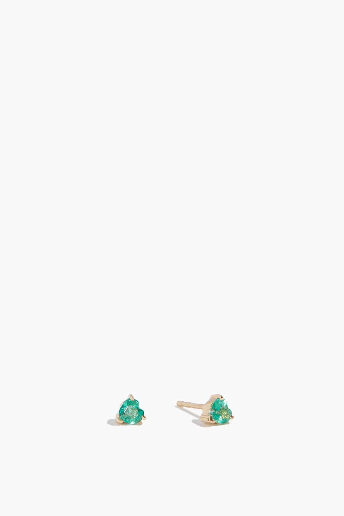 Emerald Heart Studs in 14k Yellow Gold by VINTAGE LA ROSE