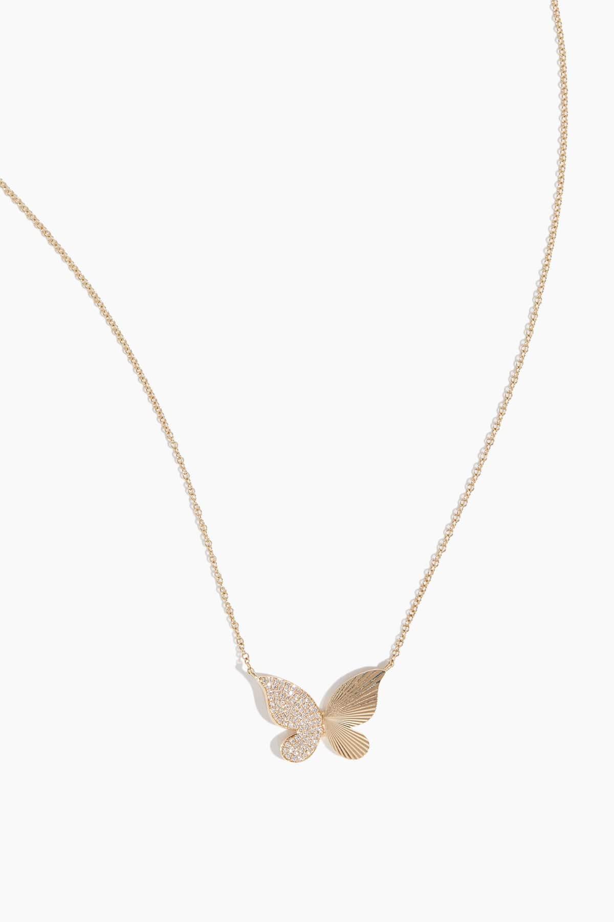 Fluted Butterfly Necklace in 14k Yellow Gold by VINTAGE LA ROSE