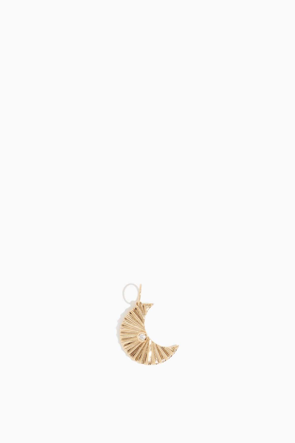 Fluted Moon Pendant in 14k Yellow Gold by VINTAGE LA ROSE