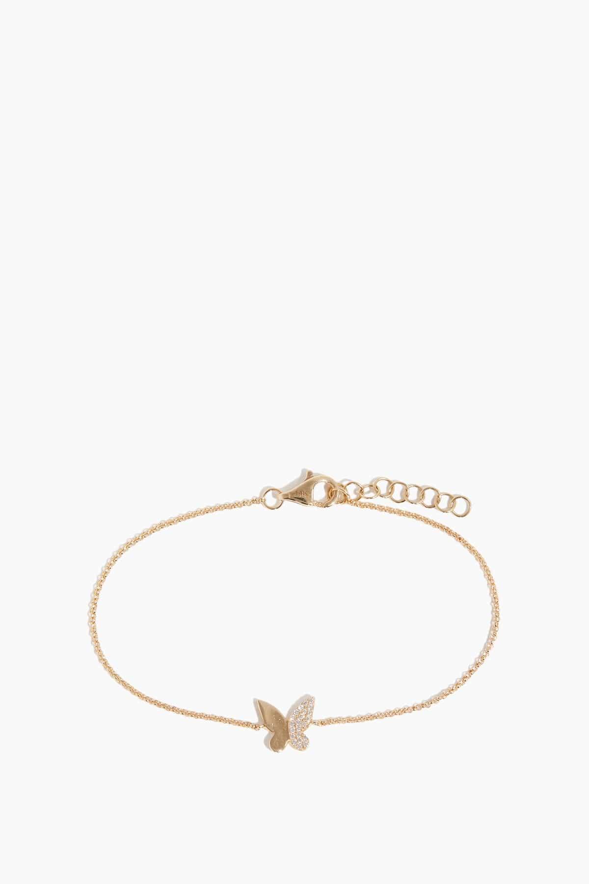 Half Pave Butterfly Chain Bracelet in 14k Yellow Gold by VINTAGE LA ROSE