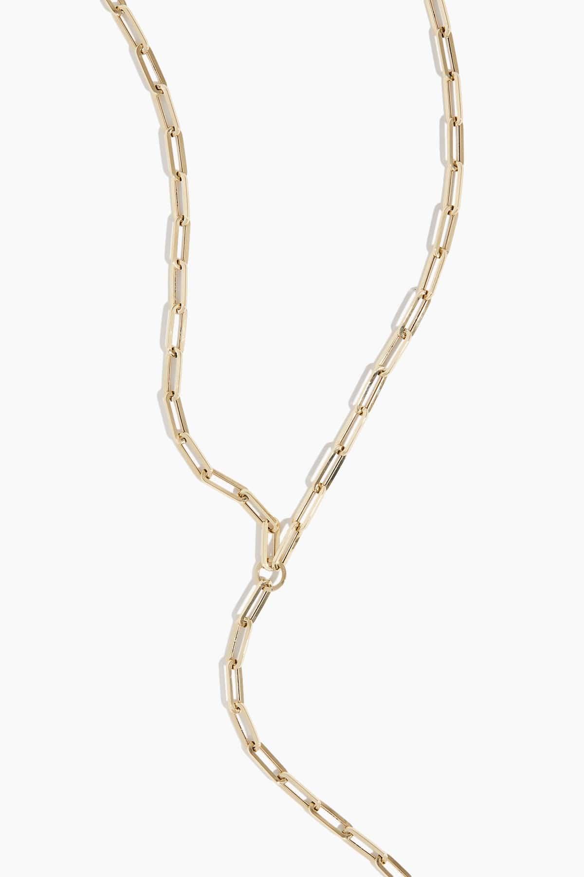 Paperclip Lariat Necklace in 14k Yellow Gold by VINTAGE LA ROSE