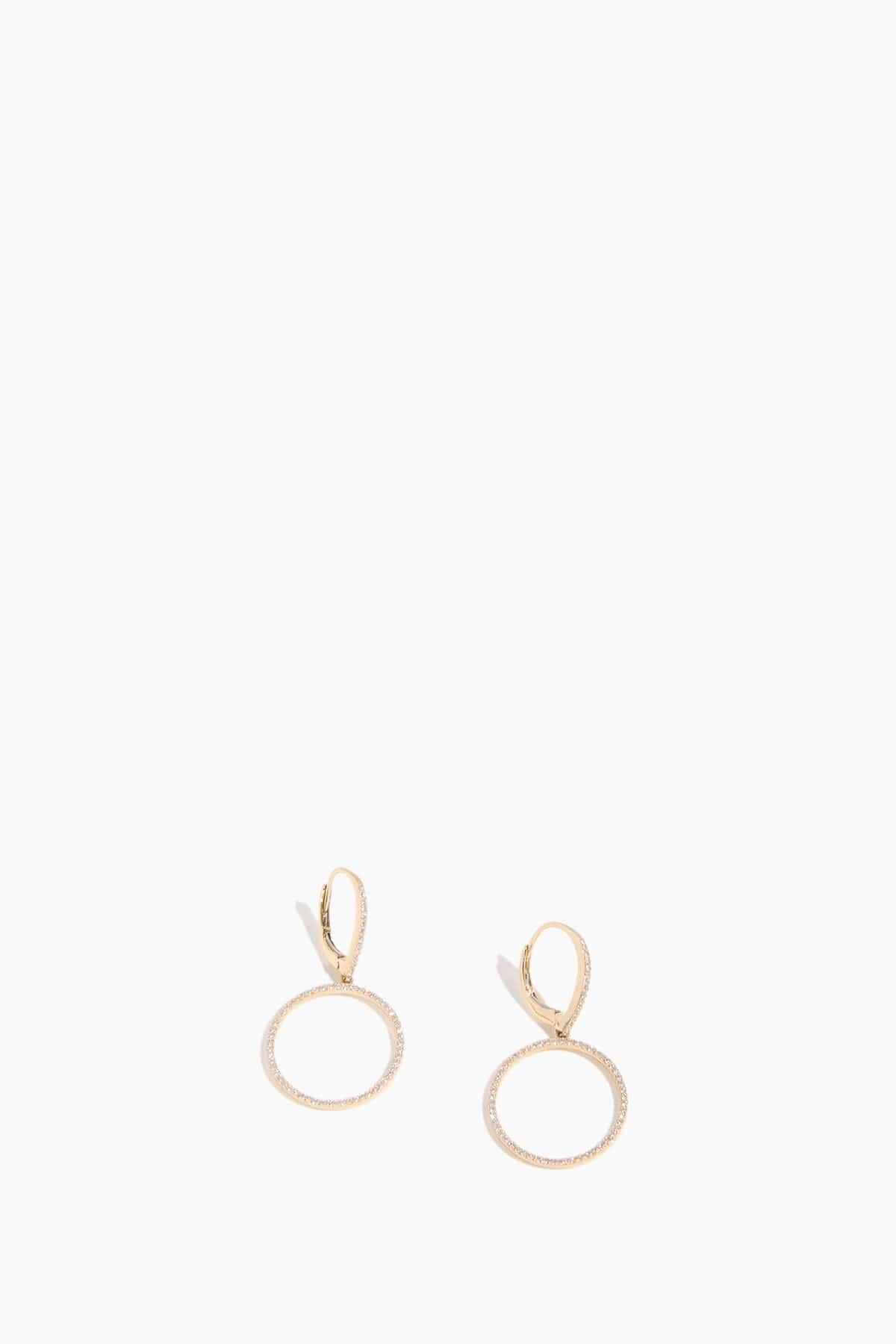 Pave Circle Earrings in 14k Yellow Gold by VINTAGE LA ROSE